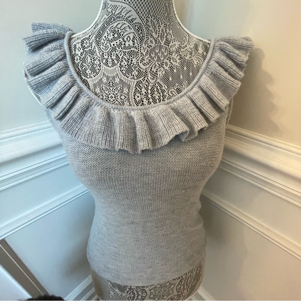 Free People Light Blue/Grey Ruffled Knit Tank